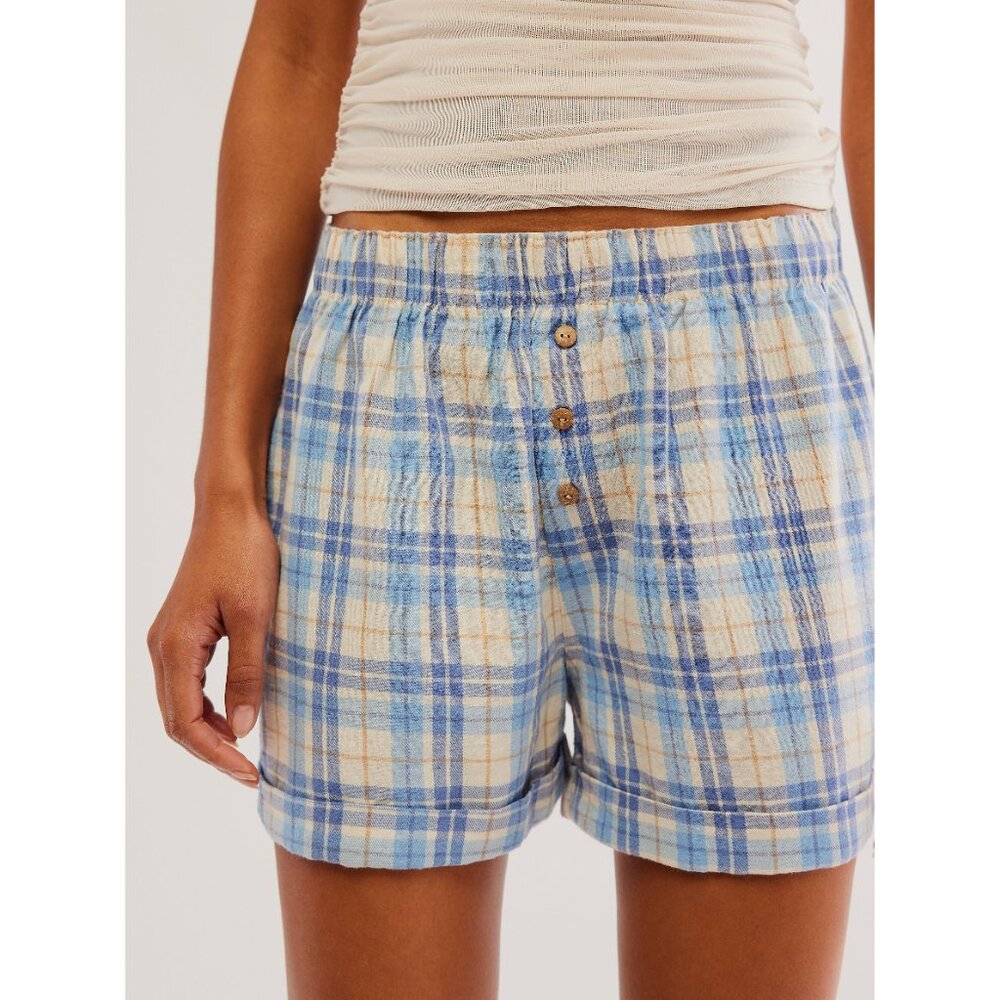Free People Blue and Cream Plaid Women Shorts